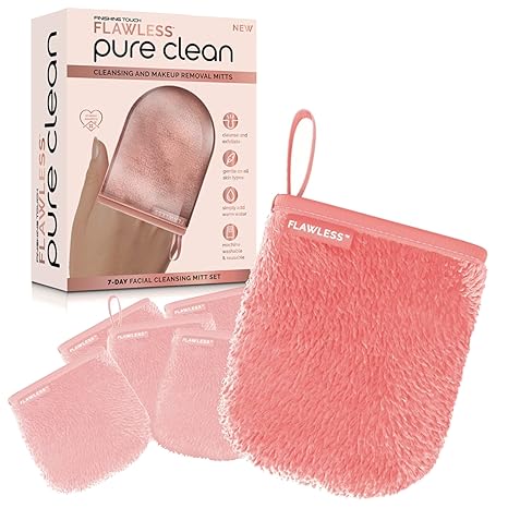 Finishing Touch Flawless Facial Mitt Makeup Remover, Pure Clean 7-Day Makeup Remover Cloth Set