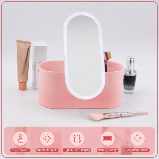 Makeup Organizer with LED Light Mirror