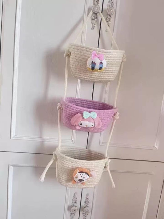 3-Tier Woven Cotton Hanging Basket