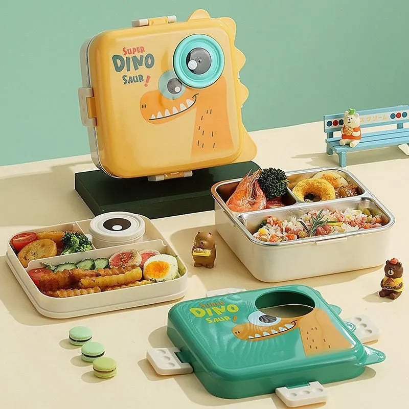 Dino Eye Kids Carnival Bento 1120ml Steel Lunch Box with Spoon and 70ml Salad Cup